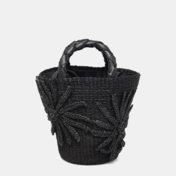 Aranaz bucket crossbody basket handbag raffia straw flower floral bag purse - Picture 1 of 11